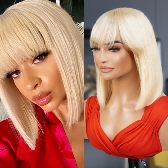 Platinum Blonde Short Bob Wig with Bangs | 12