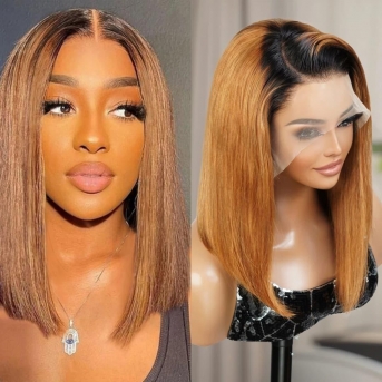 Ombre Honey Blonde Bob Wig - UpScale Glueless 13x4 Lace Frontal 100% Human Hair 14